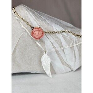 Hannah NWT Pink Rose White Angel Wing Layered Anklet Ankle Bracelet 9-11"